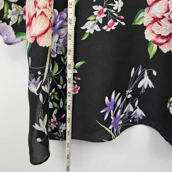 Avenue Black Dark Floral Top Womens 18/20 Lattice Back V-Neck 3/4 Sleeve Career - Picture 8 of 13